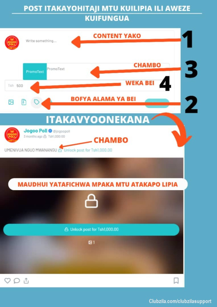 Na kama ukiamua kuchapisha maudhui ambayo mtu atalazimika alipie ndo aweze kuyapata...nenda kwenye sehemu ya kuchapisha maudhui..kisha fanya hv...